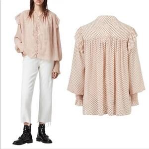 AllSaints Lara Dot Print Women's Long Sleeve Shirt in Rosewater Pink NWT